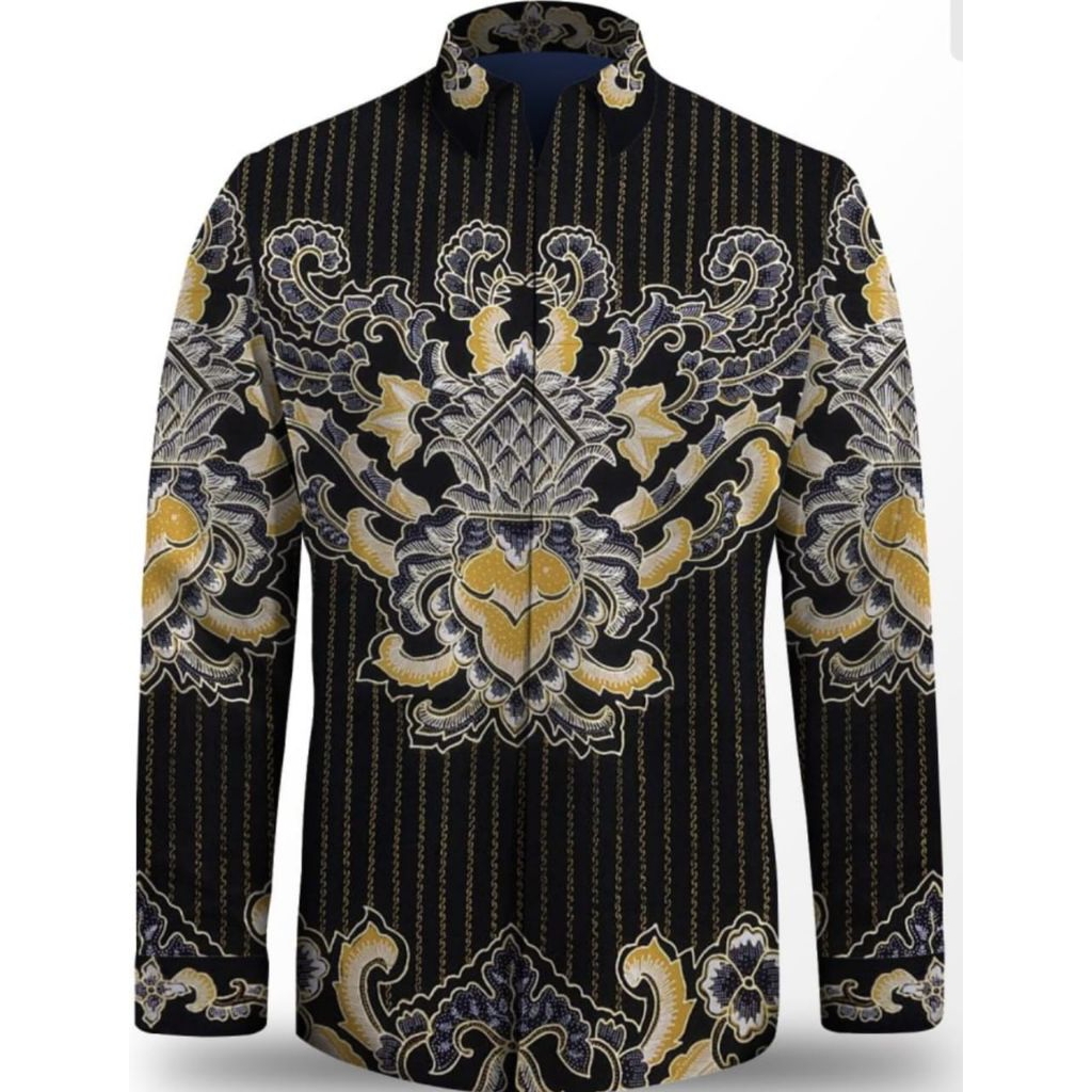 kain batik tulis pria. kain batik tulis prada warna hitam batik tulis bahan katun. batik prada emas.