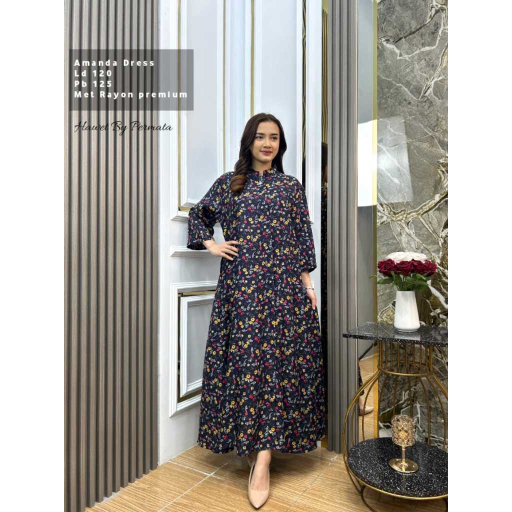 Amanda Midi Dres Motif Bunga Lengan Panjang Busui Frindly Rayon