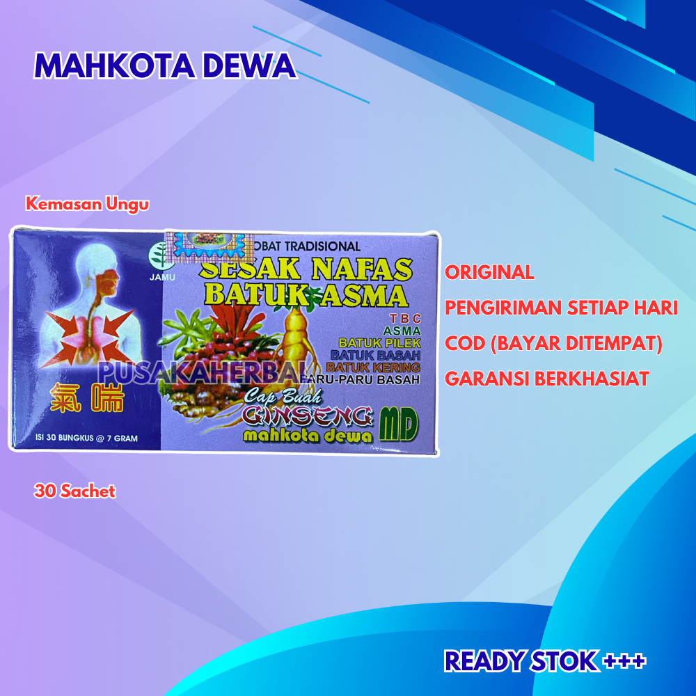 

Mahkota Dewa Kemasan Ungu Serbuk Sesak Nafas Batuk Asma 30 Sachet