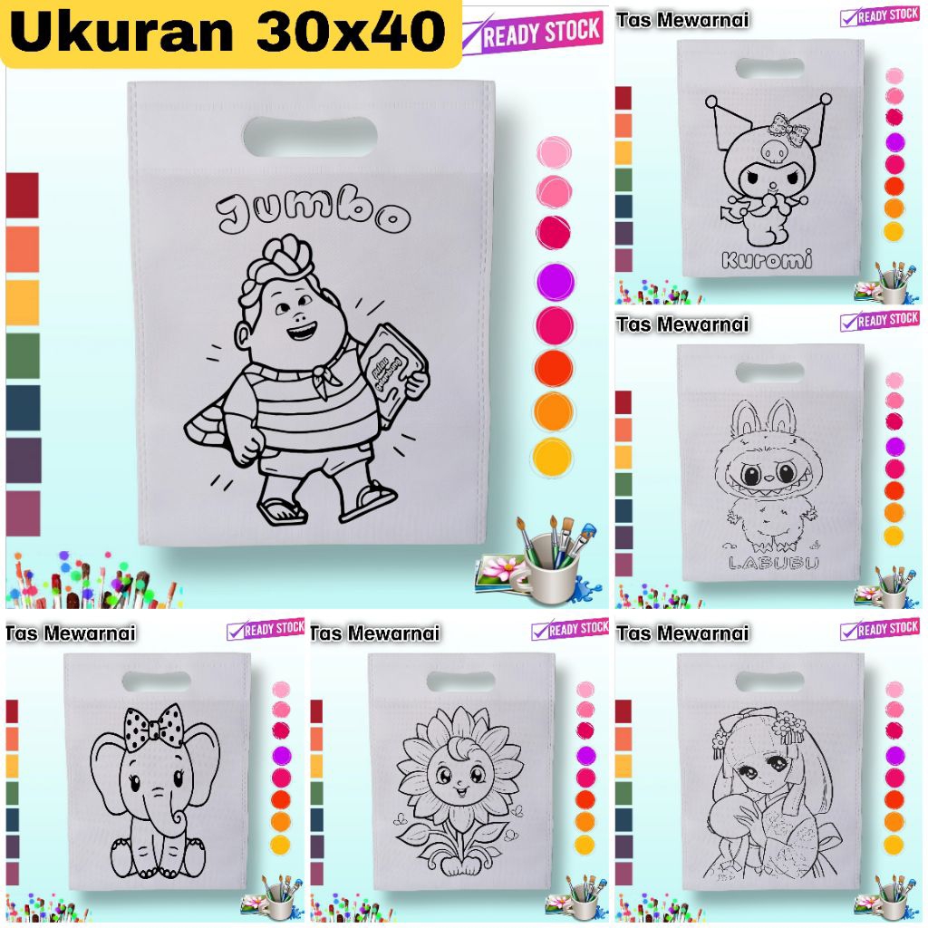

(Harga per PCS) Tas OVAL Ukuran 30x40 Tas Mewarnai Anak-anak Kain Spunbond