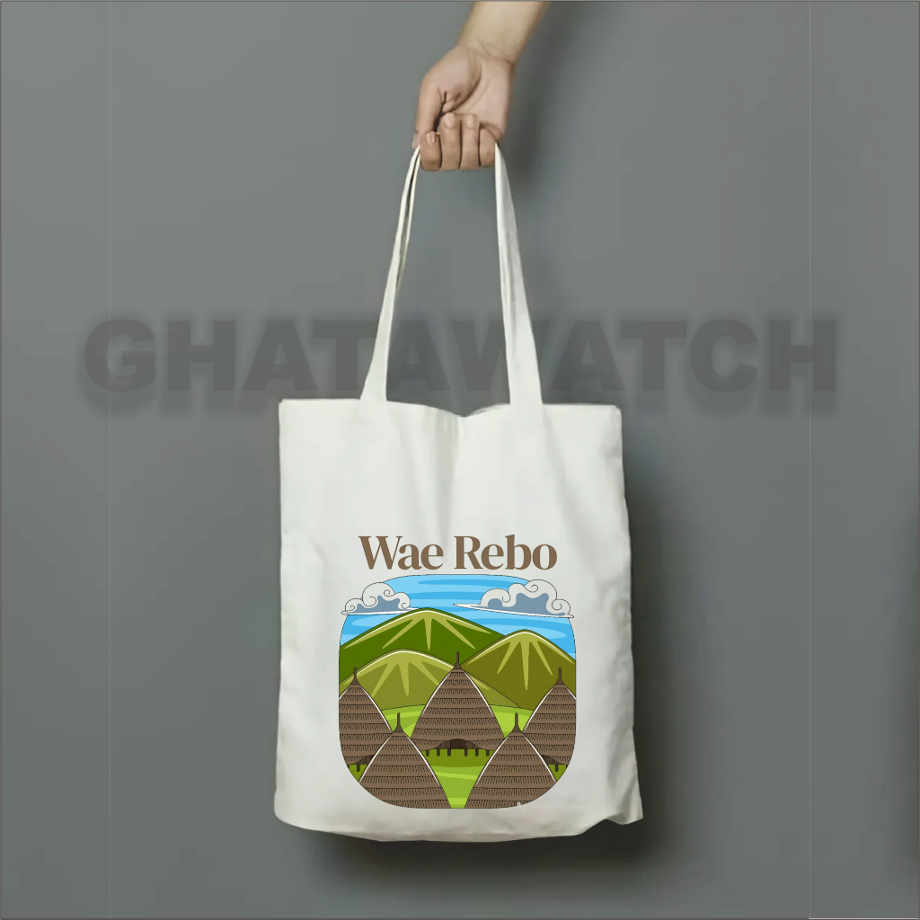 SOUVENIR OLEH - OLEH Tote Bag Tas Kanvas Blacu LOMBOK/LABUAN BAJO ANIMASI Lucu Imut Aesthetic Ukuran