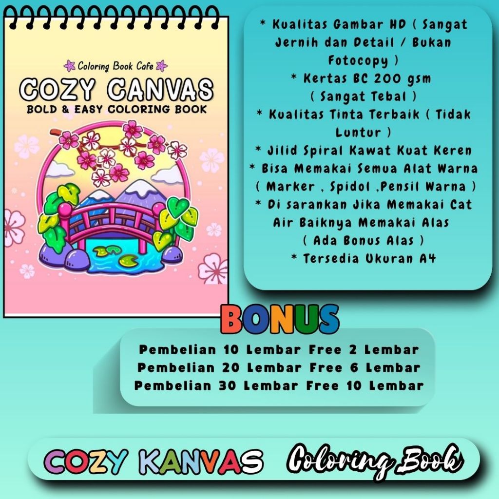 

COZY CANVAS Bold And Easy Coloring Book Buku Mewarnai Murah Gambar Bagus Kualitas HD Premium Kertas Tebal