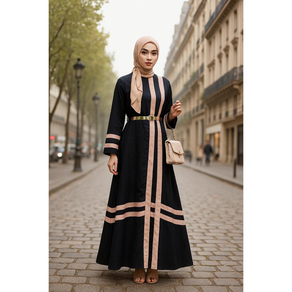 Satu Pintu - Zaphora Dress - Gamis Pesta Hitam  Wanita Jet Black Baju Muslim Pesta