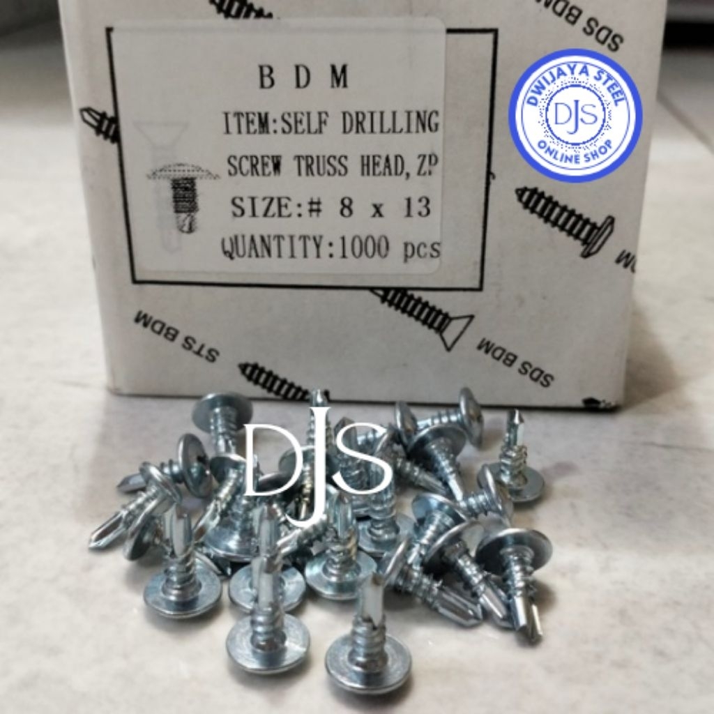 1BOX SDS TRUSS HEAD 8X13 BDM SEKRUP DRILLING KEPALA GEPENG SDS TRUSS HEAD 13MM