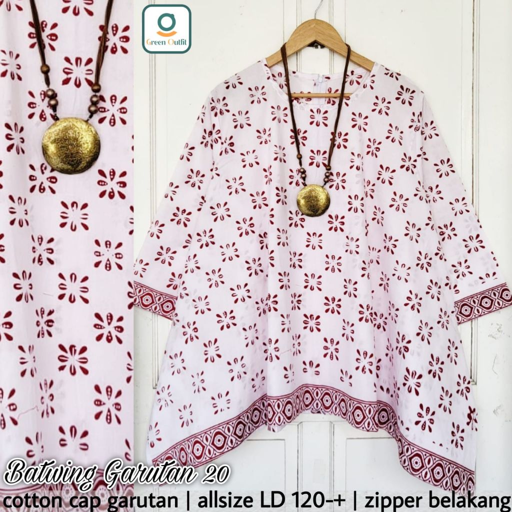 Garutan17 batwing atasan wanita jumbo all size ld 120 katun cap merah putih agustusan kemerdekaan