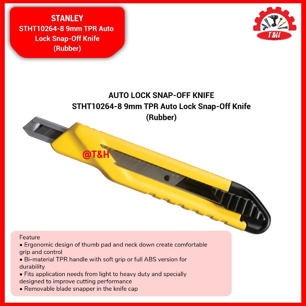 

Stanley 9mm TPR Auto Lock Snap-Off Knife (Rubber) / Pisau Snap-Off 9mm dengan Kunci Otomatis & Gagang Karet TPR / STHT10264-8
