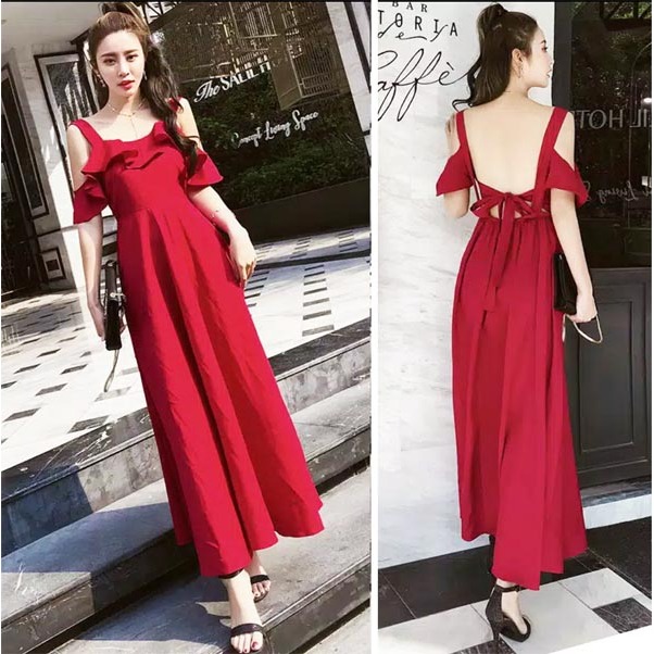 Long dress maxi dress party pesta backless sexy wanita import korea