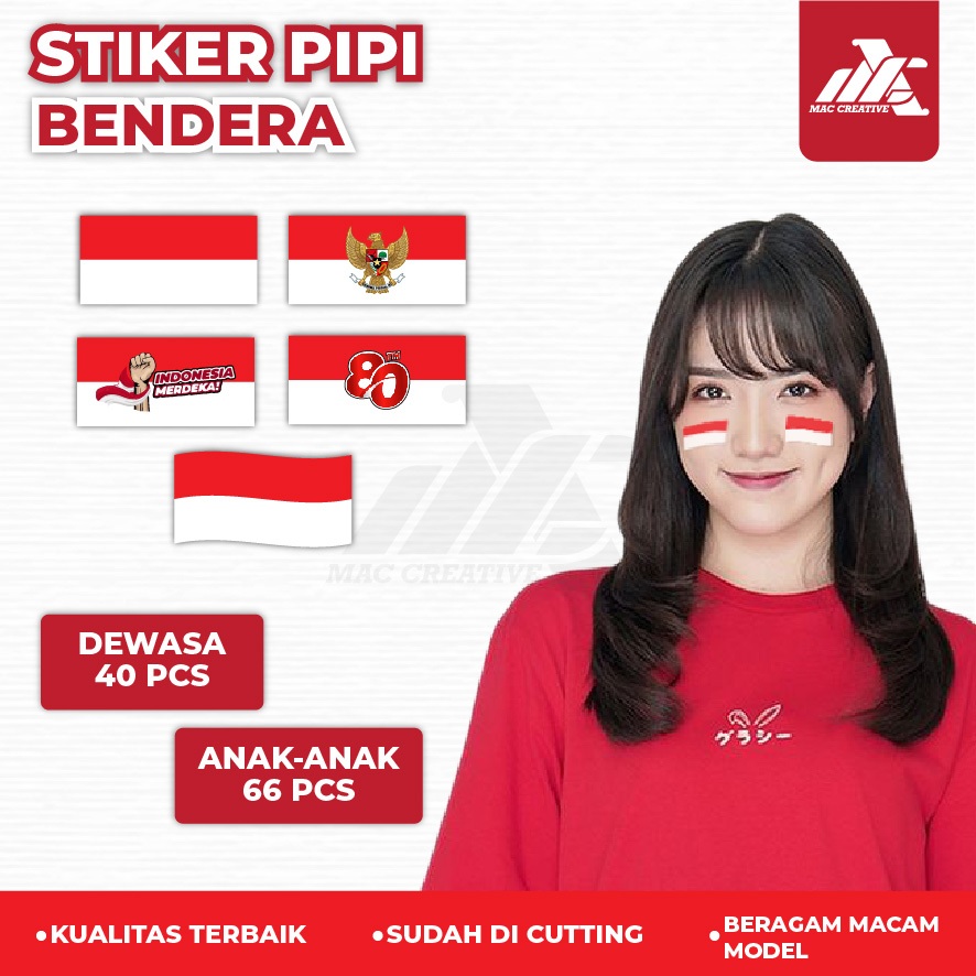 

Stiker Pipi Merah Putih Isi 40pcs & 66pcs - Stiker Tempelan Pipi Bendera Indonesia HUT RI 17 Agustus