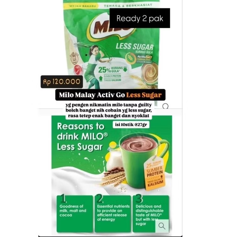 

Ready Stock Milo Less Sugar Malaysia