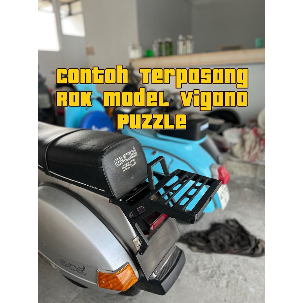 Rak Belakang Backrack Puzzle Vigano Black Matte Peruntukan Vespa PX PS Excel Spartan Exclusive