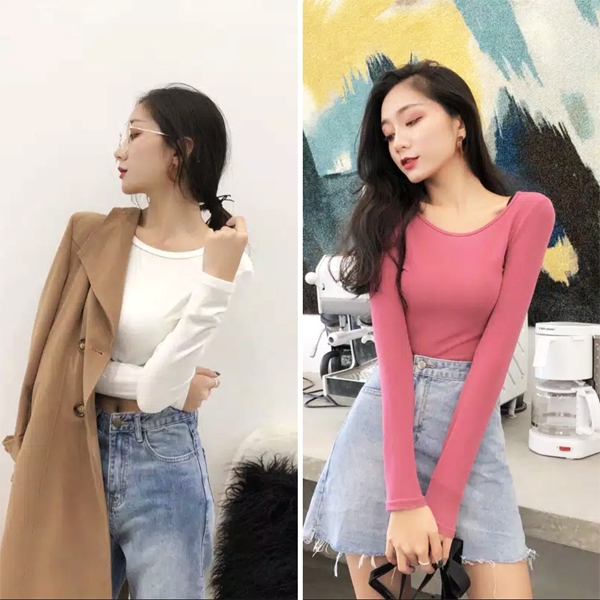 Top blouse kaos rajut knitted lengan panjang sexy wanita import korea
