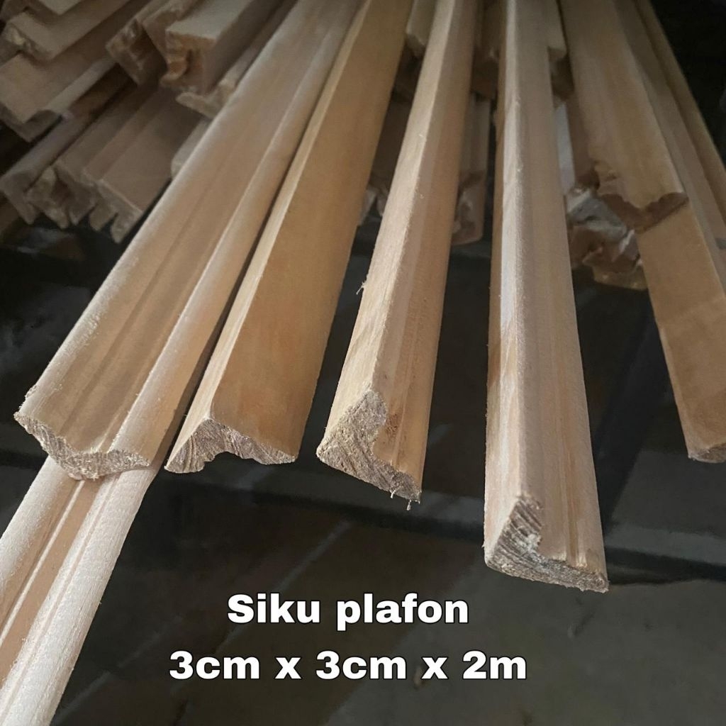 lis plafon profil wall moulding 3x3cm panjang 2 meter list siku propil kayu halus agatis