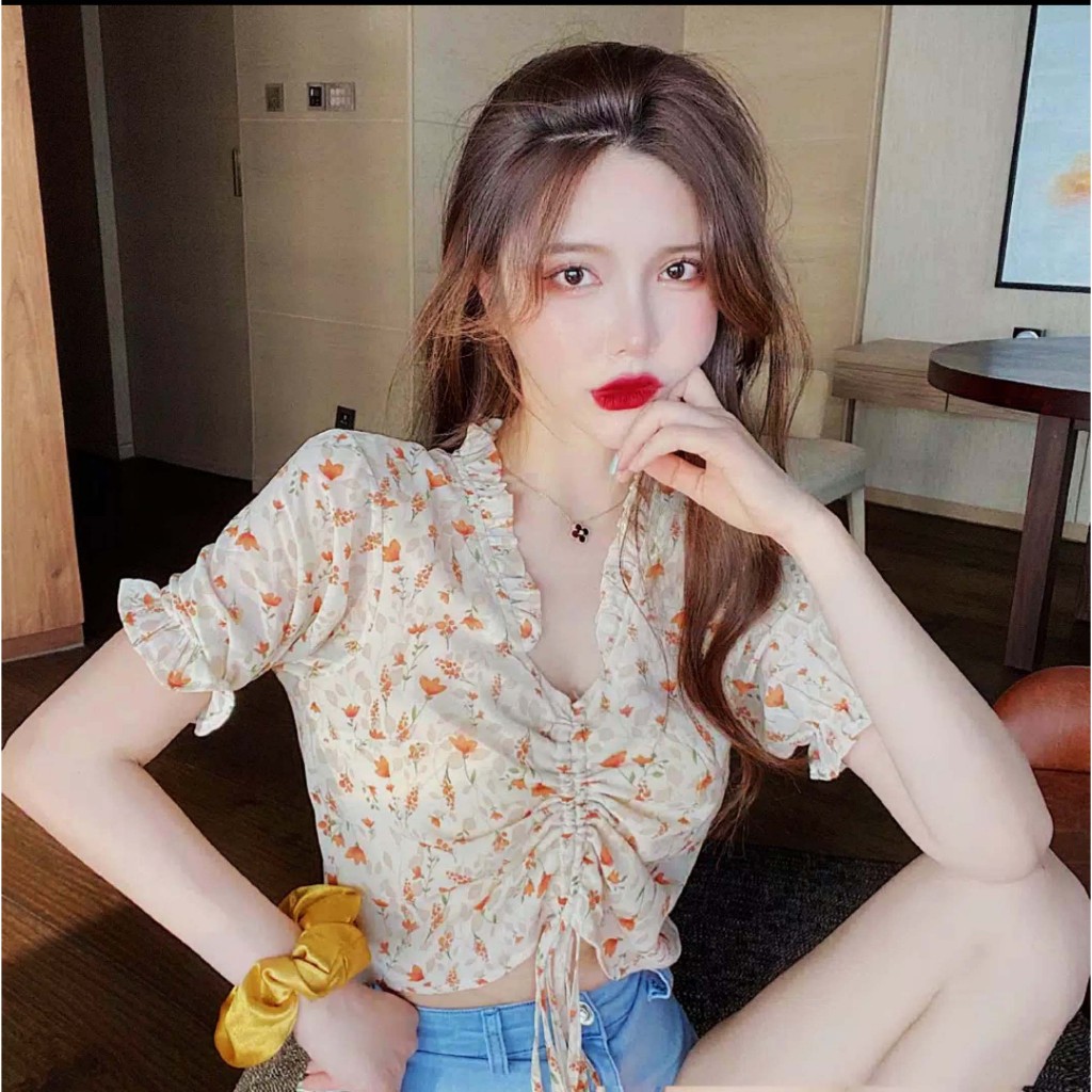 Blouse top baju atasan chiffon bunga wanita import korea