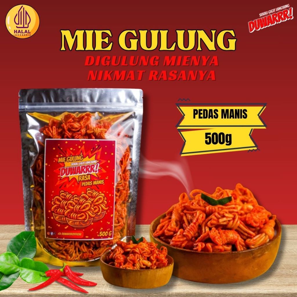 

500gram Mie Gulung DUWARRR Daun Jeruk Pedas Manis Asin Renyah Dan Gurih