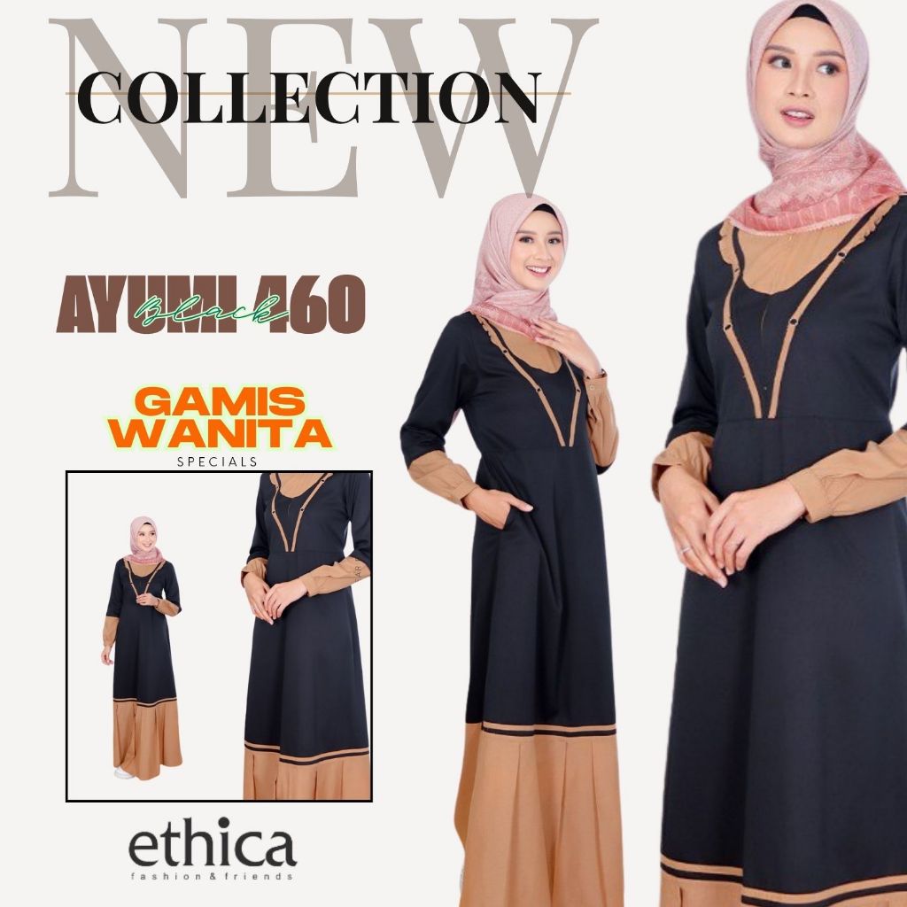 GAMIS WANITA ETHICA AYUMI 460 BLACK  / BAJU DRESS GAMIS KATUN VALDENA CASUAL & SIMPLE