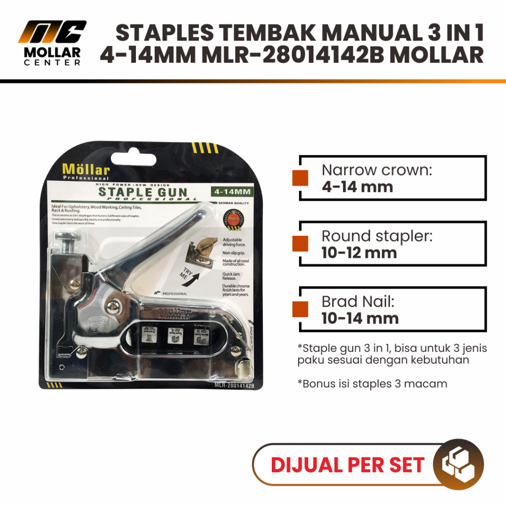

STAPLE GUN SERBAGUNA MOLLAR STAPLES TEMBAK BONUS ISI HEKTER 3 IN 1