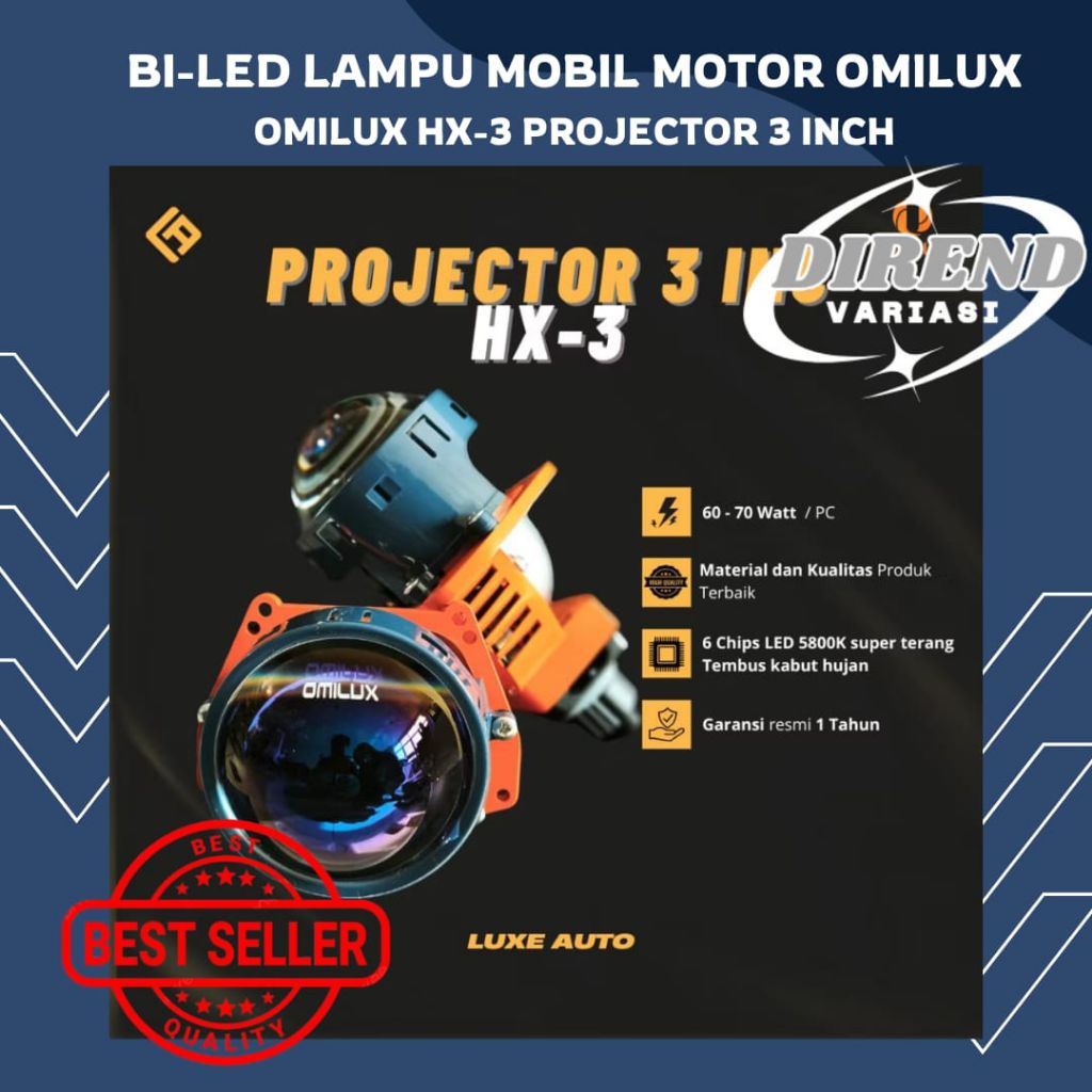 BI-LED LAMPU MOBIL MOTOR OMILUX HX-3 PROJECTOR 3 INCH PNP