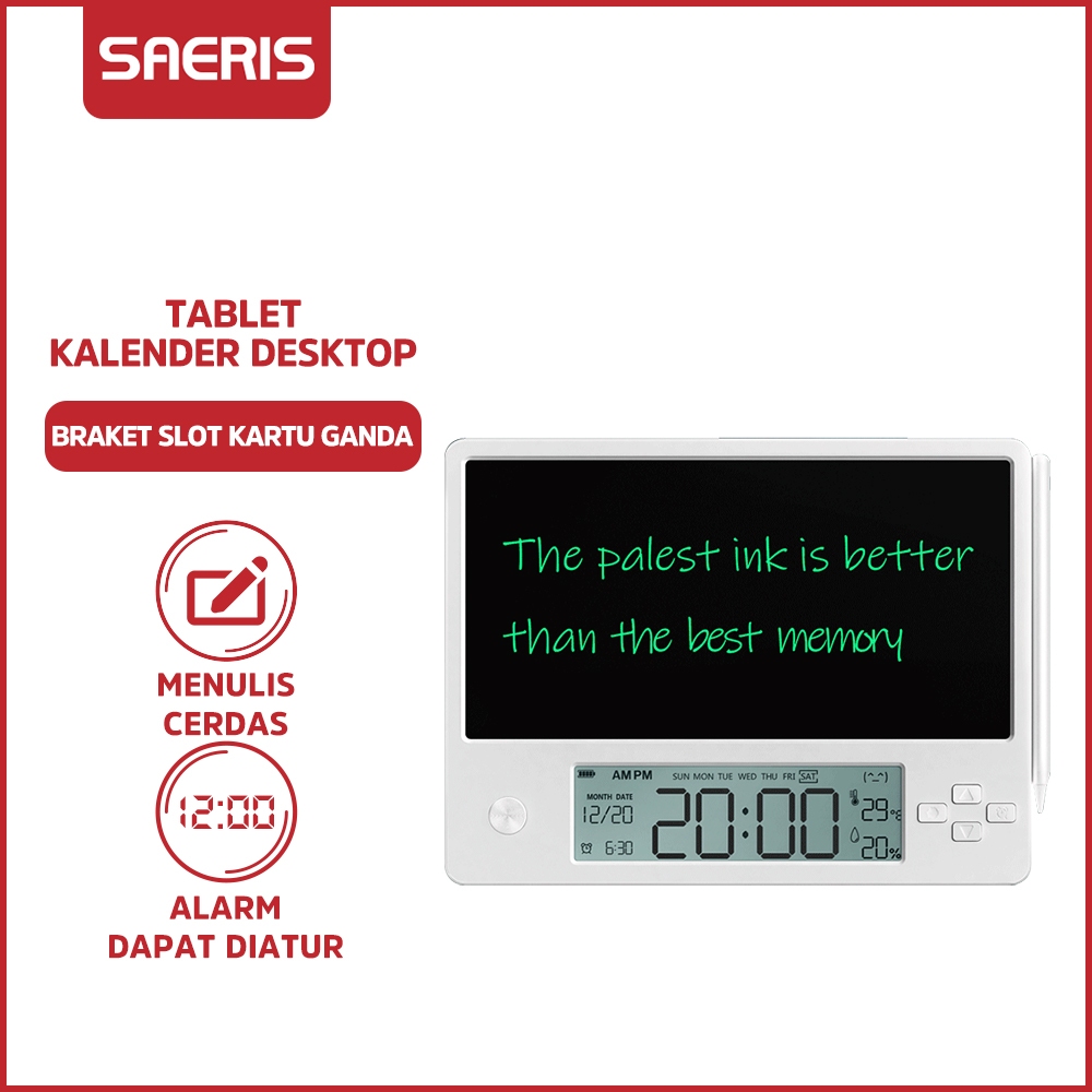 

SAERIS Papan Tulis Kalender Digital Alarm Tampil Suhu & Kelembapan Anti Silau Fitur Kunci 2in1