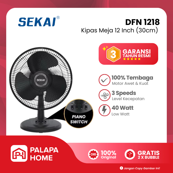 Sekai Kipas Angin Meja Duduk Sedang Lebar 30 Cm | Desk Fan 12 Inch Low Watt Motor Tembaga DFN-1218