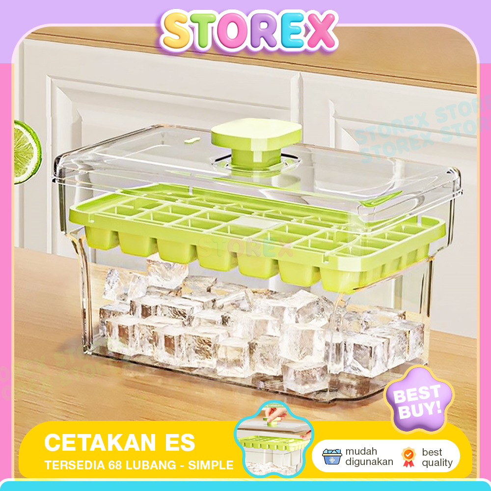 Storex Cetakan Es Batu Praktis 68 Lubang dengan Wadah Penyimpanan Tempat Es Batu Dengan Tutup