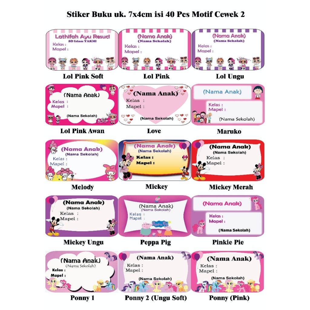 

Stiker buku Motif Cewek 2 uk.7x4/Label Buku/Stiker Nama Buku/Label Nama Buku/Stiker Mapel untuk Anak Sekolah