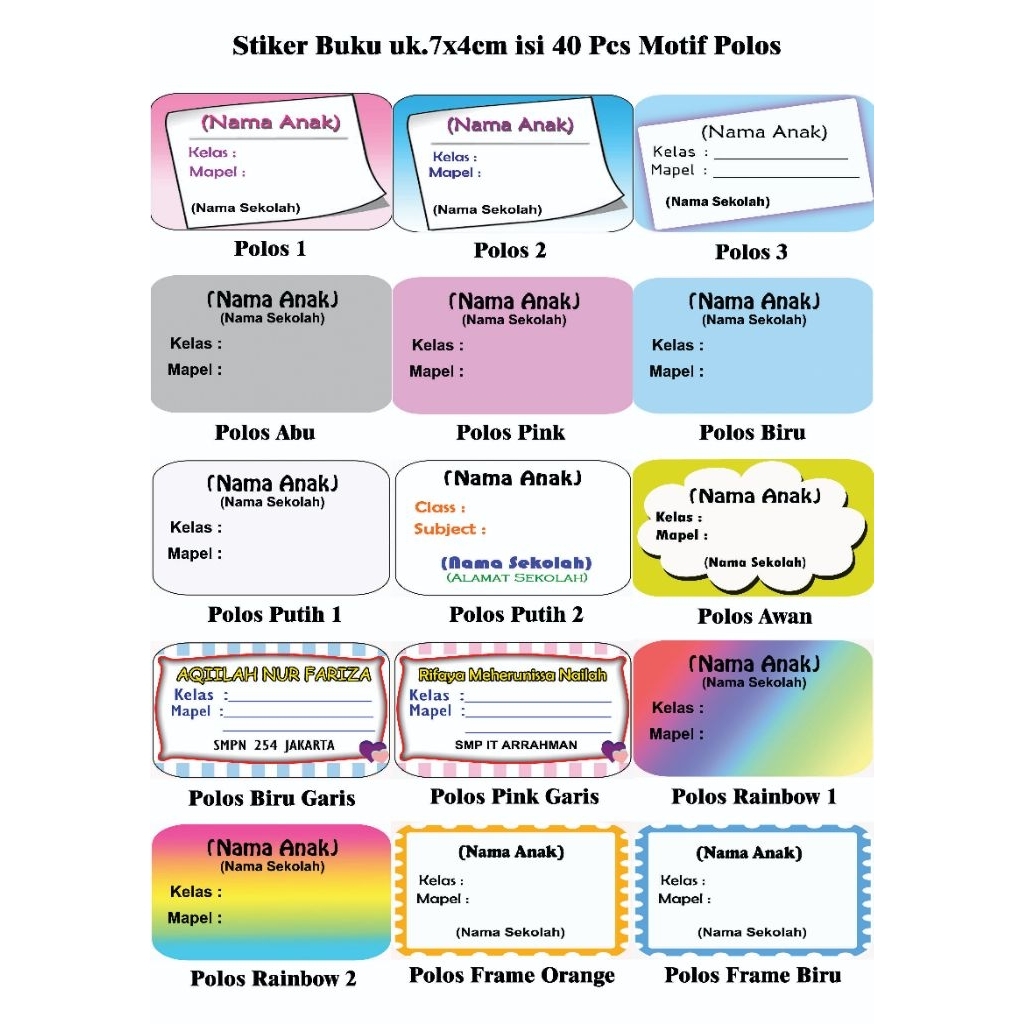 

Stiker buku Motif Polos uk.7x4/Label Buku/Stiker Nama Buku/Label Nama Buku/Stiker Mapel untuk Anak Sekolah