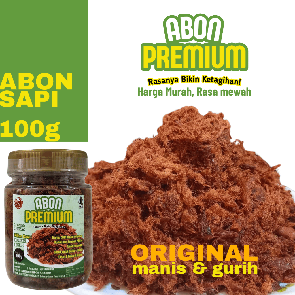 

Abon Sapi PREMIUM Asli Lezat dan Siap Saji 100g ORIGINAL (Manis dan Gurih)