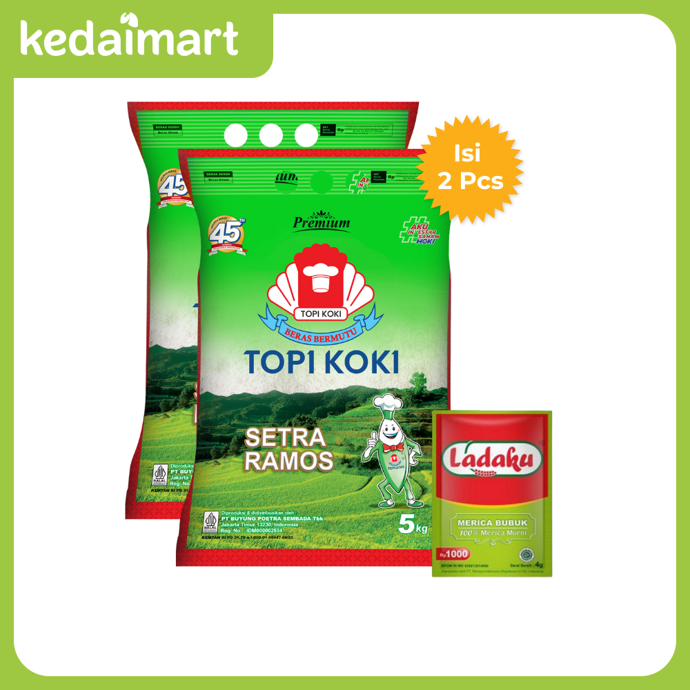 

Beras Putih Premium Setra Ramos Cap Topi Koki 5 Kg X 2 Pcs + Ladaku Merica Bubuk Pcs
