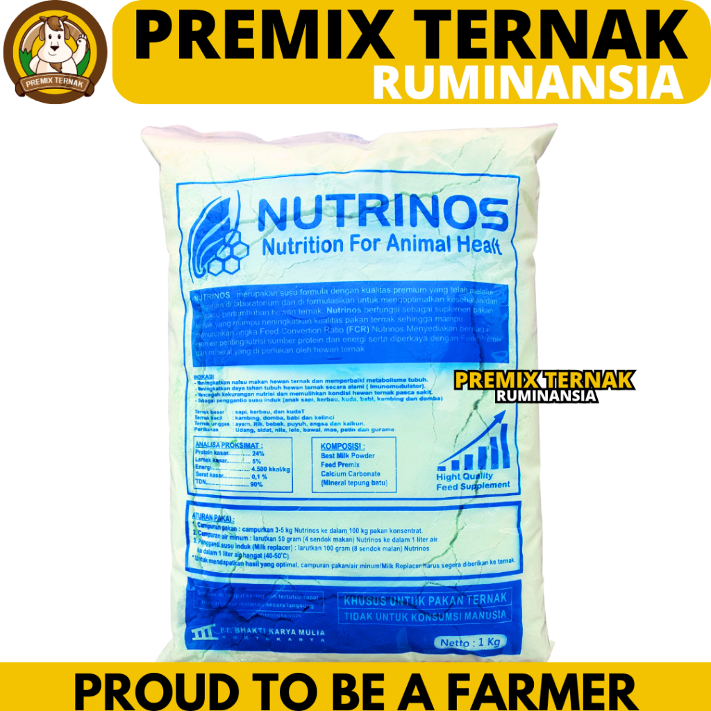 NUTRINOS 1 KG - Susu Hewan Premium Ternak Sapi Kerbau Kuda Kambing Ayam Ikan Udang Rayfat Lactomax