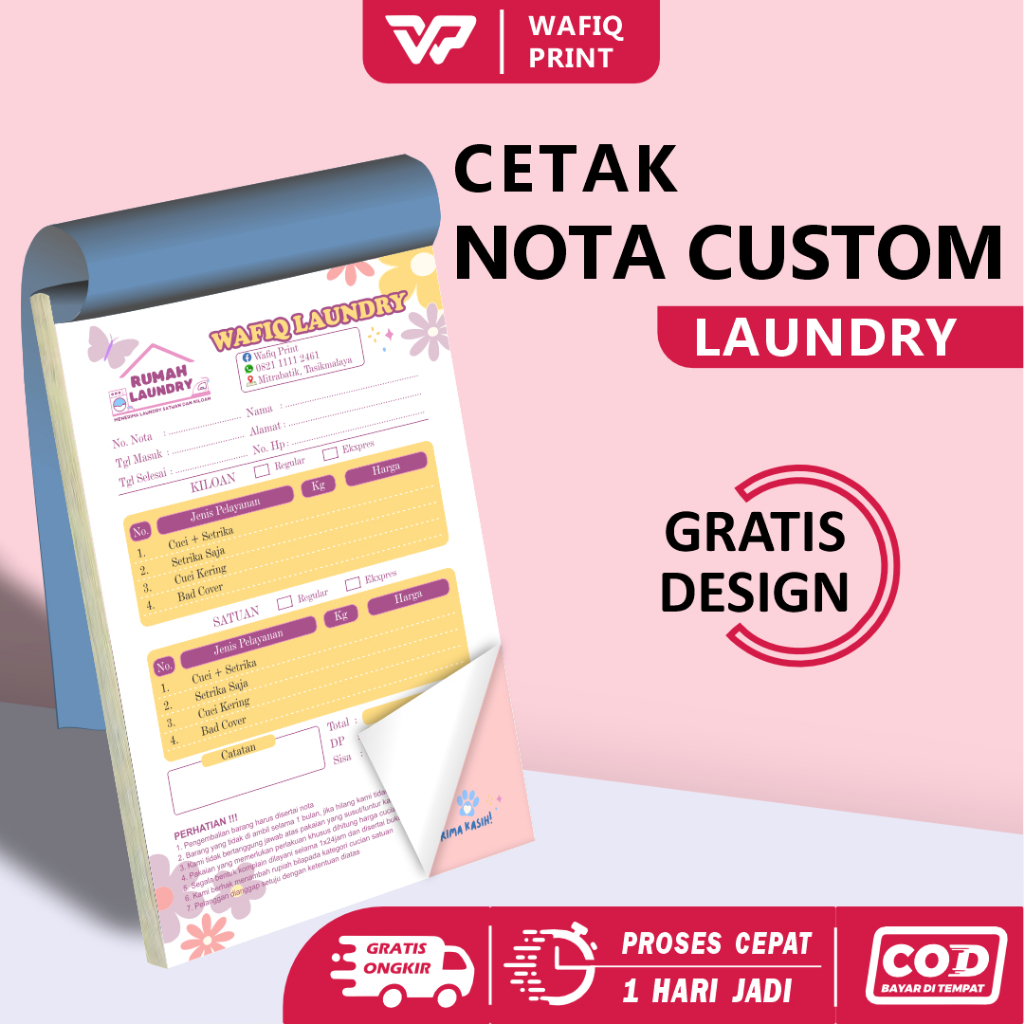 

nota laundry custom 2 ply nama sendiri gratis design ukuran 1/4 folio / NOTA LONDRY 2 RANGKAP / 1ply