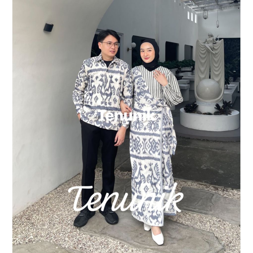 BAJU TENUN COUPLE MARLINE NTT WHITE - BAJU COUPLE - DRESS - BAJU TENUN - COUPLE BATIK TENUN ASLI - C