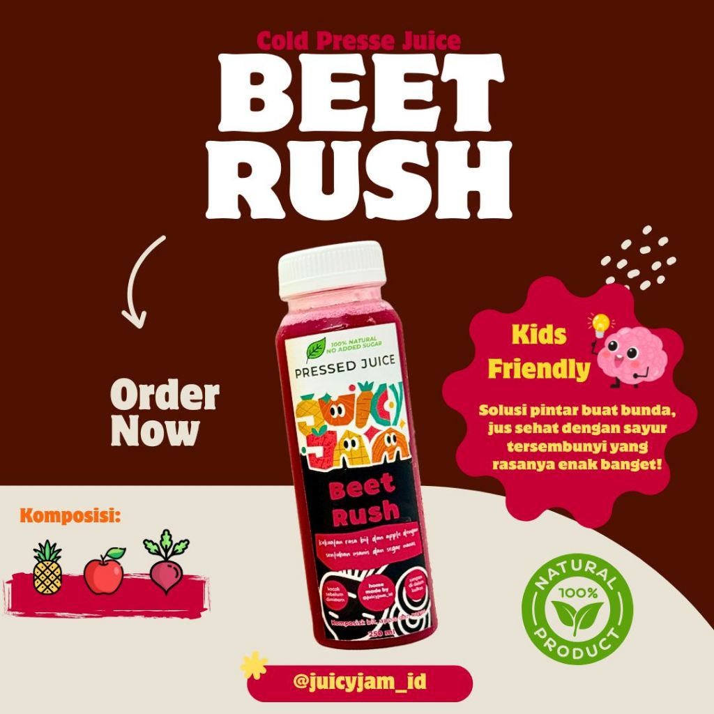 

Juicy Jam Beet Rush | Jus Bit & Apel Premium | Tanpa Gula Tambahan, Kids Friendly