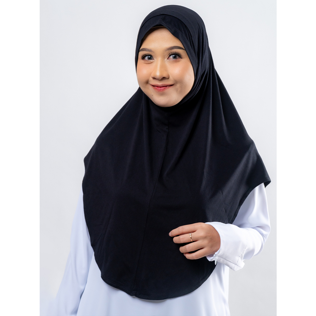 Mladies Hijab Instan Hitam Bahan Katun Premium