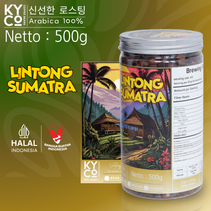 

Biji Kopi Arabika Lintong Sumatra 500 gram - Semi Wash Grade 1 | Roast Beans | Brewing | Medium Roast | Fillter | Blend Kopi | Kiyowo Coffee Roastery