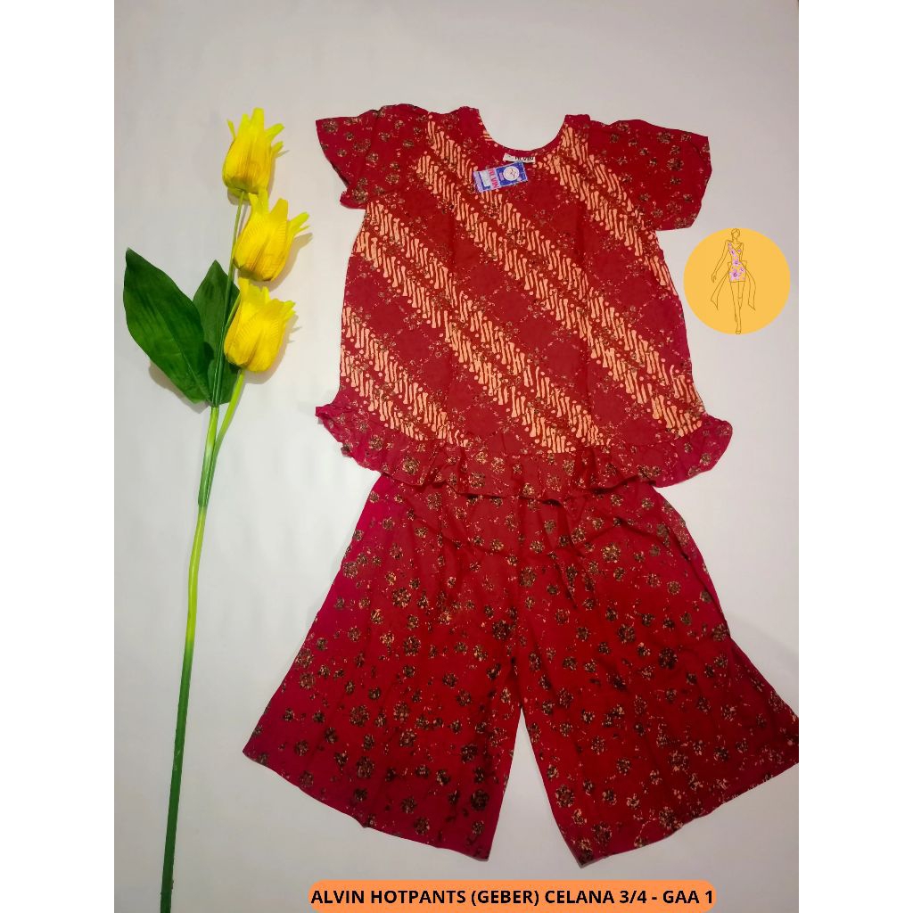 Setelan Hotpants (Geber) Alvin|Setelan Batik|Baju Tidur Batik Alvin|Setelan Celana Hotpants (Geber) 