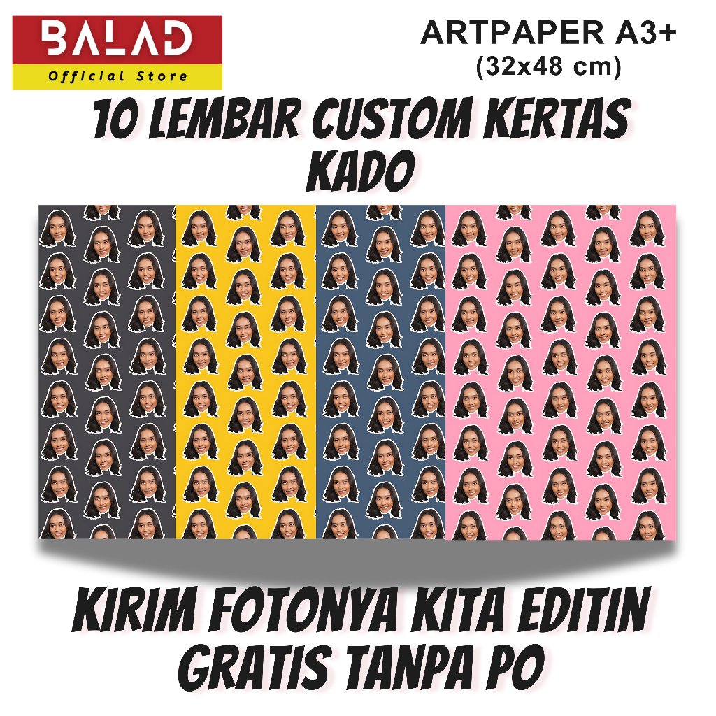 

10 Lembar Kertas Kado Custom Muka aesthetic Free design / Personalisasi Hadiah Unik