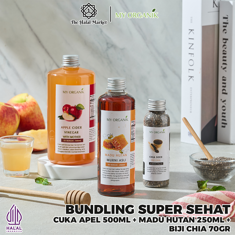 

My Organik Paket 3 in 1 Lebih Hemat Cuka Apel Apple Cider Vinegar With Mother Madu Hutan Chia Seed