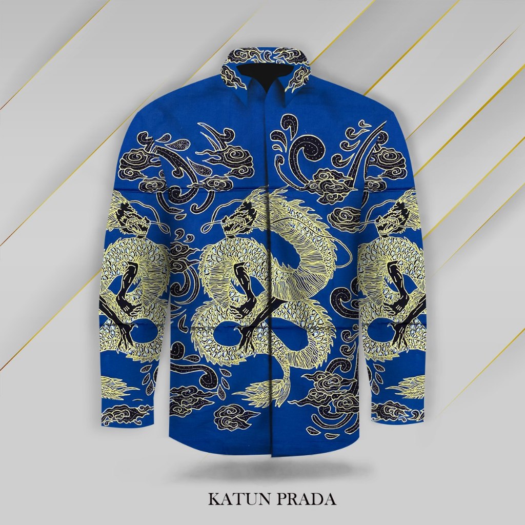 Kain Batik Tulis Biru Katun Prada Pria Kemeja Lengan Panjang