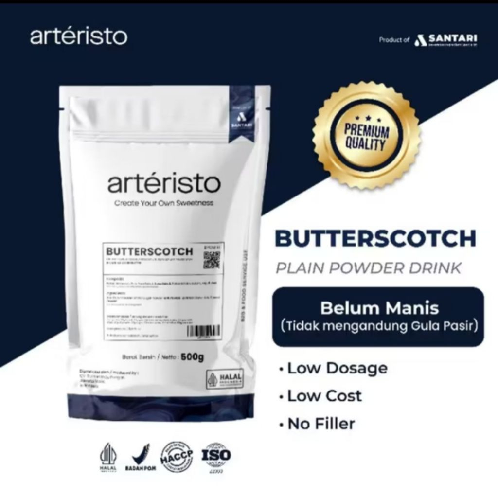 

ARTERISTO BUTTERSCOTCH PREMIUM POWDER DRINK 500 GR - TANPA GULA PASIR - Bubuk Minuman Instant