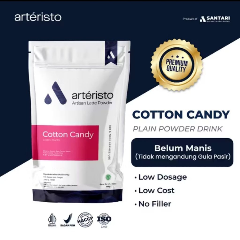 

ARTERISTO COTTON CANDY PREMIUM POWDER DRINK 500 GR - TANPA GULA PASIR - Bubuk Minuman Instant
