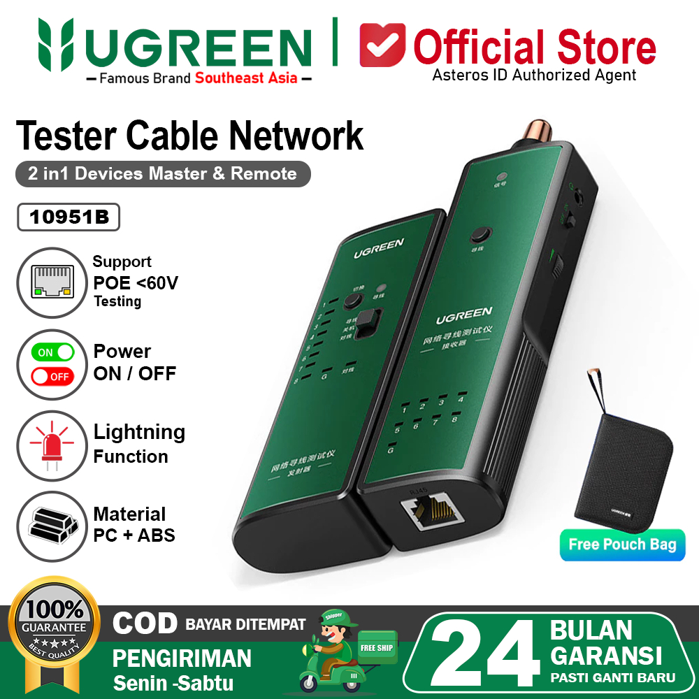 UGREEN Lan Tester Cable Tester Alat Penguji Kabel RJ45 / RJ11 / RJ12 Ethernet Network 10951B