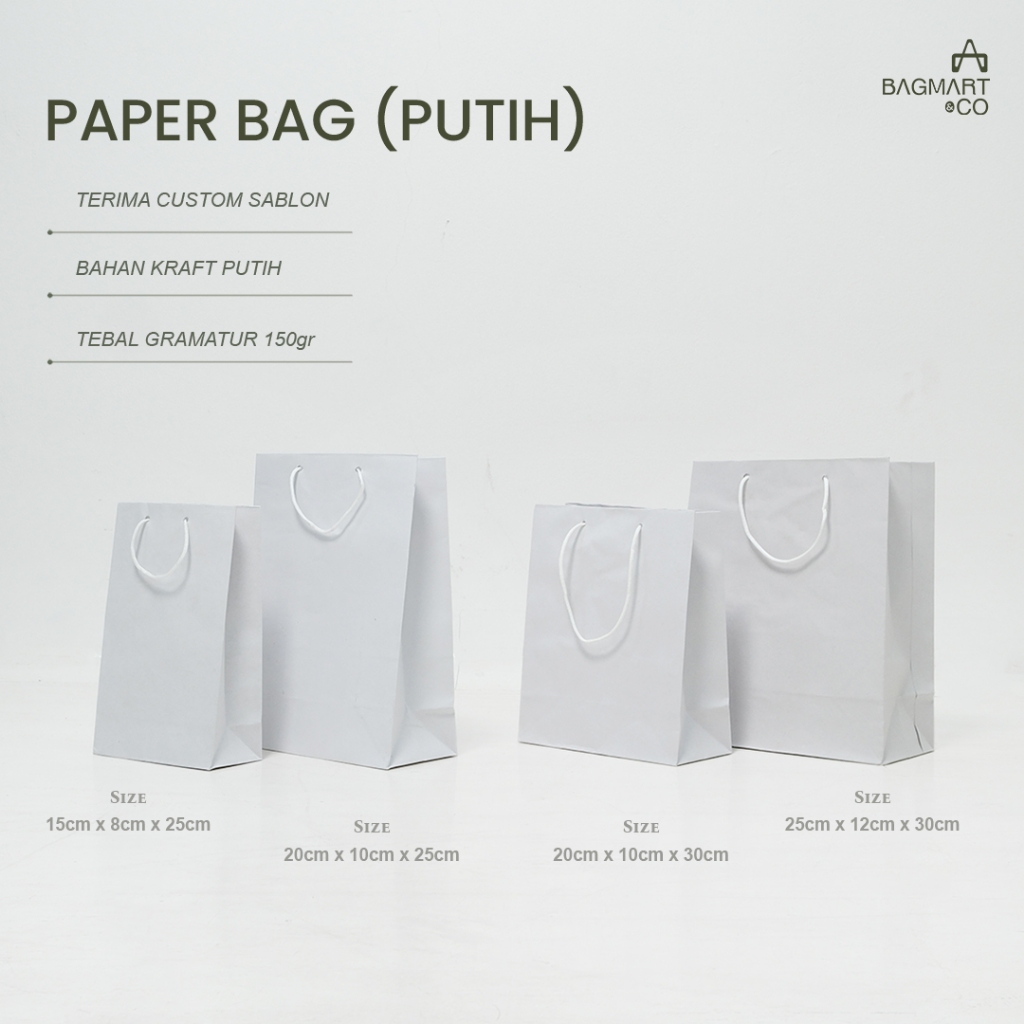 

Paper Bag Putih Polos Special White 150 Gsm Tas Belanja Souvenir Kraft