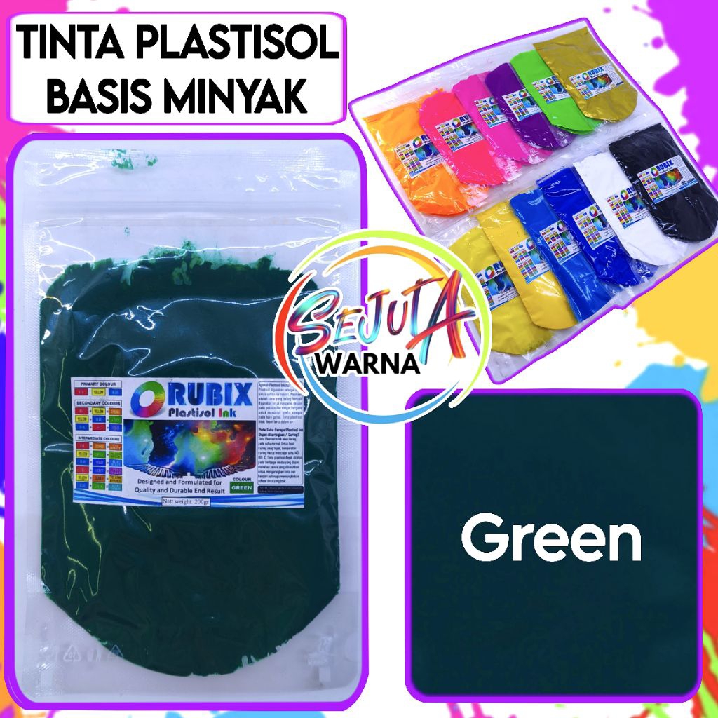 

TINTA PLASTISOL RUBIX GREEN 200GR CAT SABLON KAOS