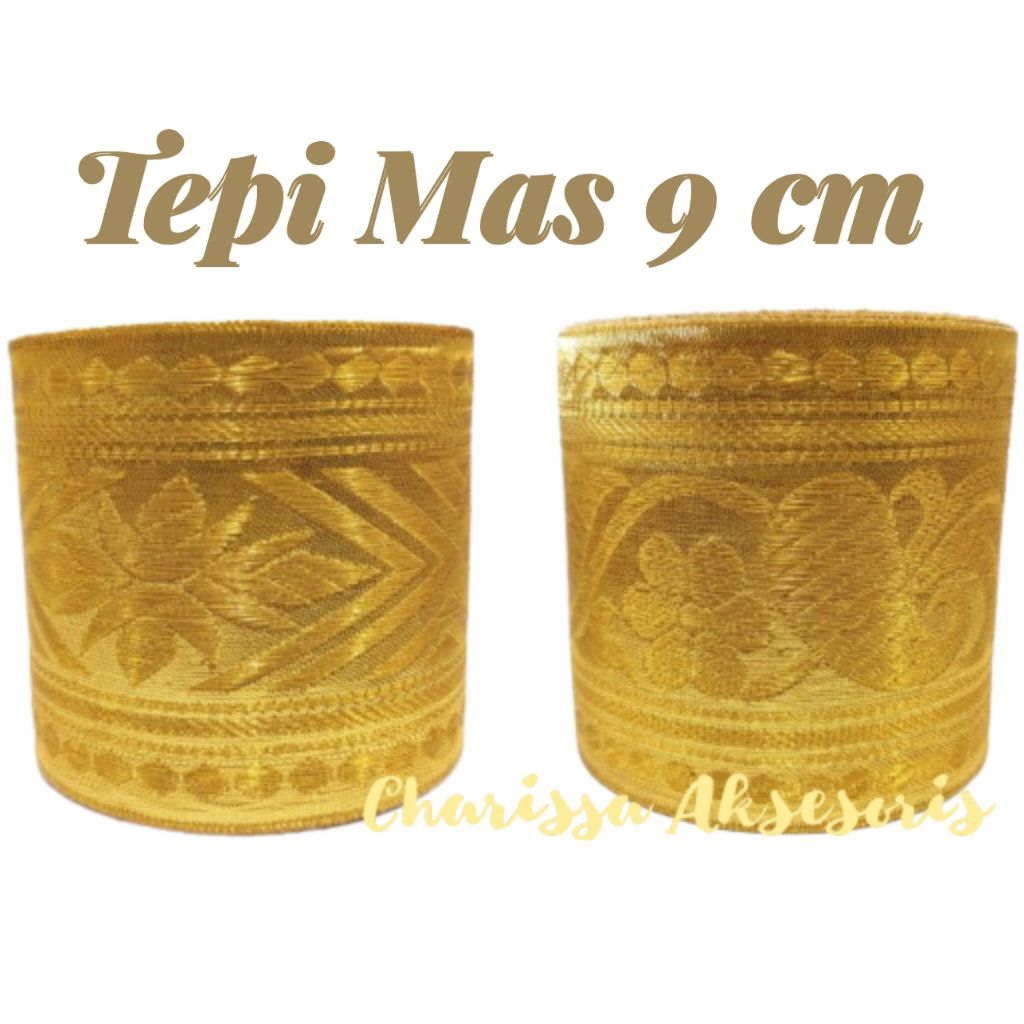 Tepi Mas Motif 9 cm / Tepi Bordir / Renda Motif / Renda Emas / Renda Mas / Tepi Emas / Renda isi +/-