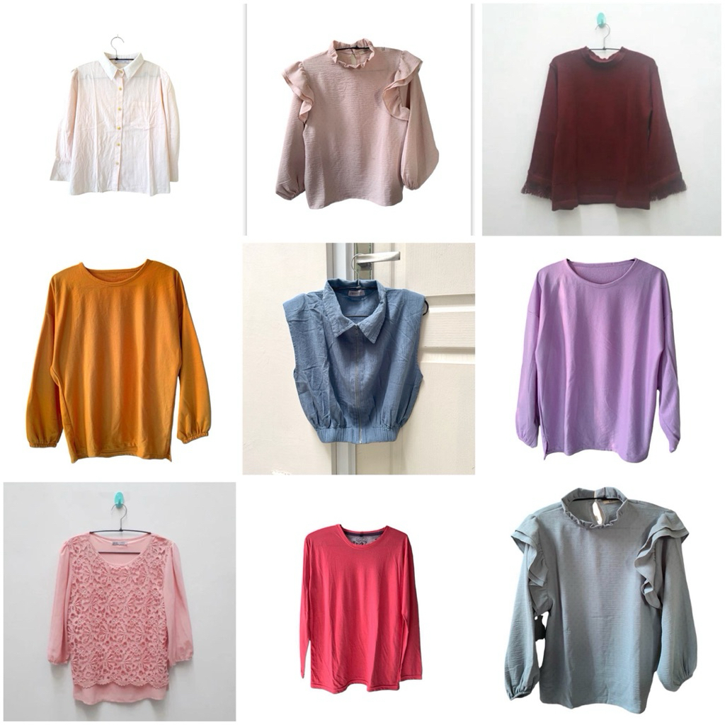 Pakaian Blouse Kemeja Hoodie Sweater Vest Rompi Motif Batik Kotak Garis Polos Wanita Personal Collec