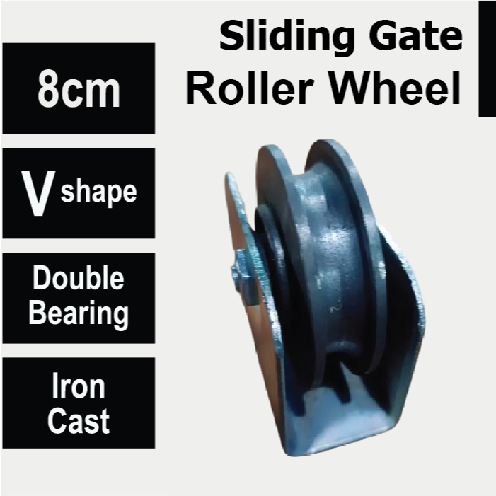 Roda Pintu Pagar Gerbang Besi Cor Rel V Siku 8cm