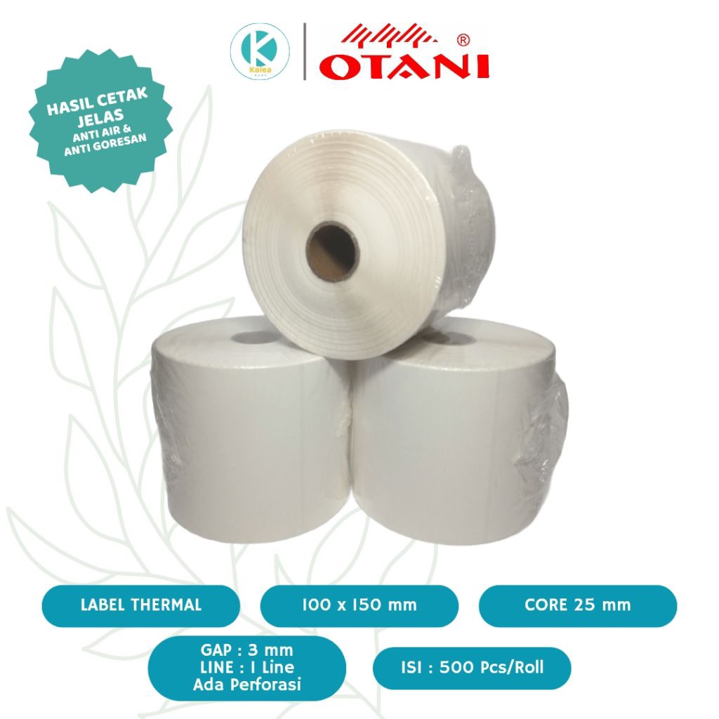 

Label Stiker Thermal 100x150 mm OTANI Core 25 mm Kertas Stiker Label Thermal Barcode Online Shop Resi Pengiriman AWB Isi 500 lembar/Roll