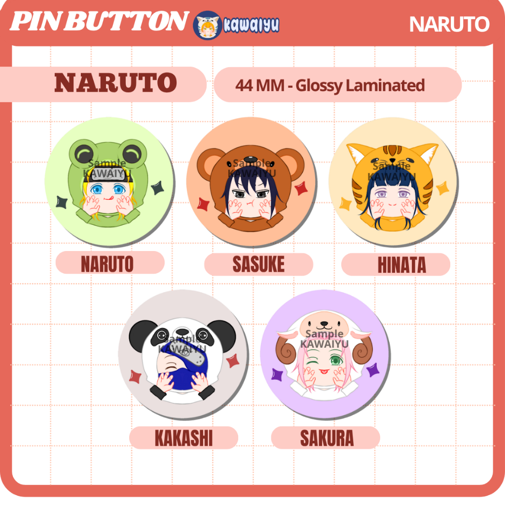 (Kawaiyu) NARUTO | Pin Button Anime Naruto Animal ver