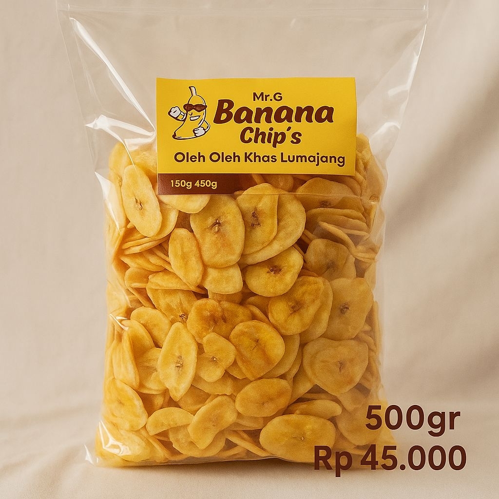 

keripik pisang Mr. G varian manis dan asin , kemasan 500gr
