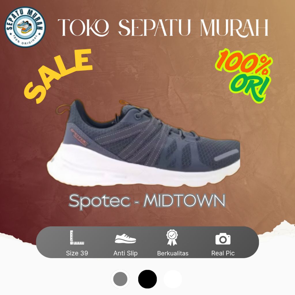SPOTEC Sepatu RUNNING Art MIDTOWN Abu Tua/Putih